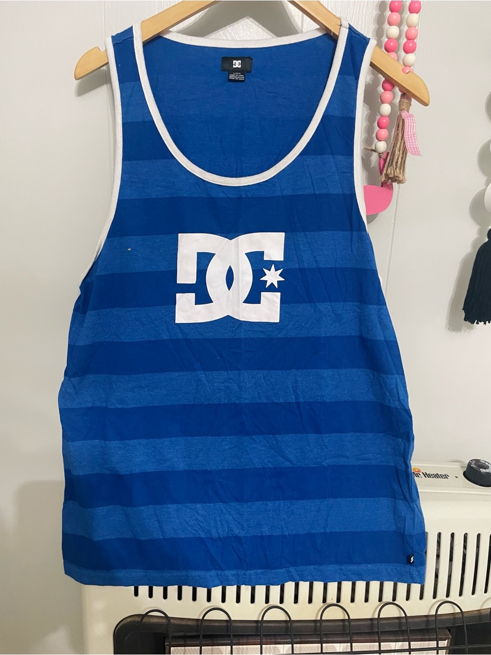 DC Blue Striped Tank Top with White Logo